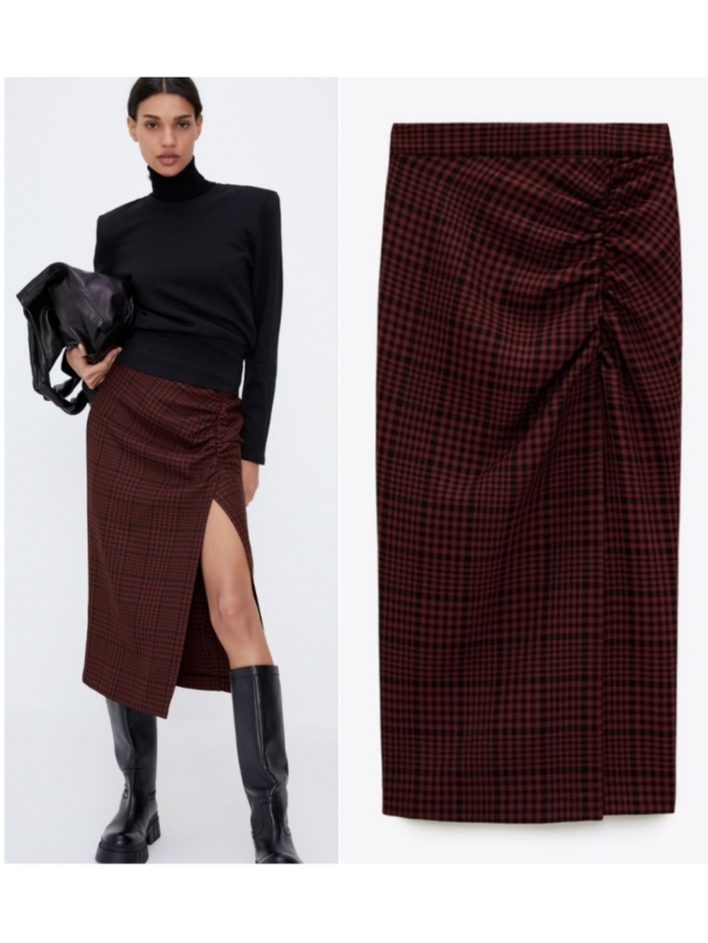 ZARA Plaid Highwaisted Midi Skirt